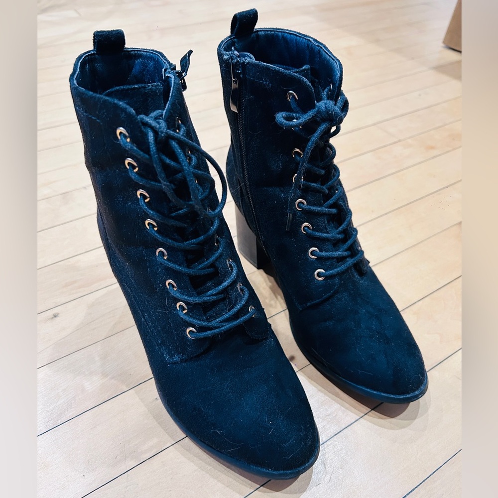 Black Lace-Up Ankle Boots with zippers
